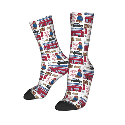 Britain Paddington Brown Bear Autumn Winter Cool Unisex Socks - Cute Movie Cartoon Non-slip Soccer Socks-As Shown-One Size-