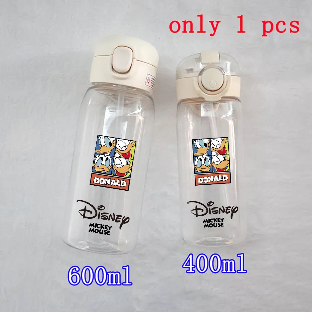 Disney Mickey Mouse Straw Bottle - 400/600ML Transparent Plastic - Portable Kids Drinking Water Cup with Donald Duck-TMSB-32-400ML-