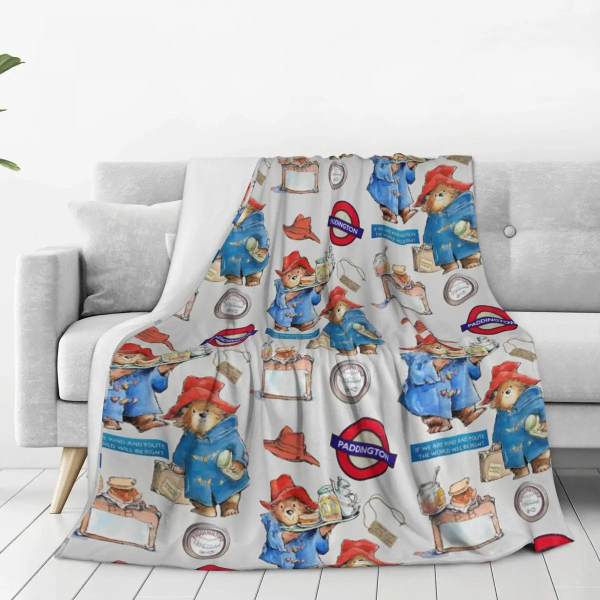 Warm Soft Blanket Picnic - Britain Paddington Brown Bear Throw Blanket Flannel Bedspread For Bedroom Print Sofa Bed Cover-