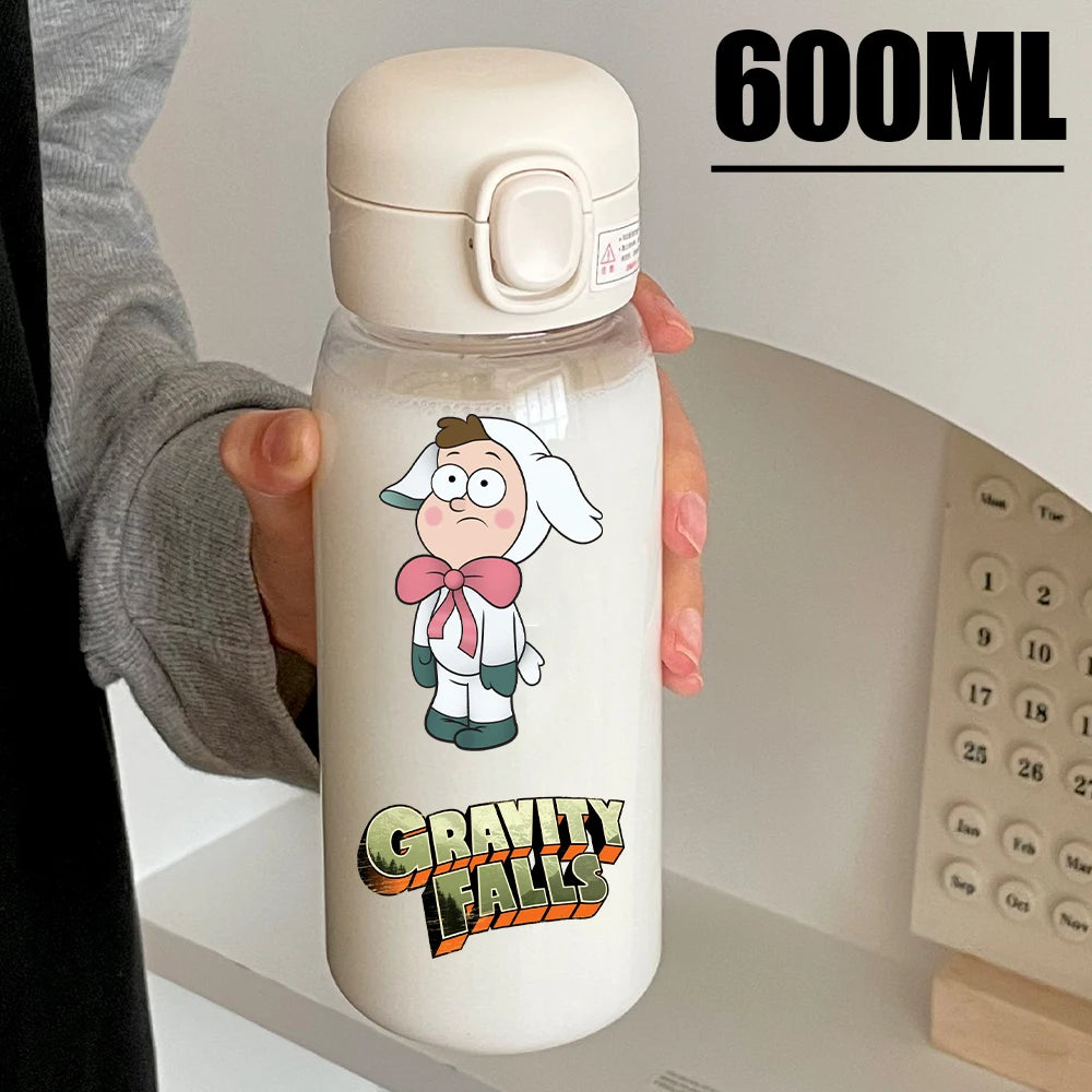 Disney Gravity Falls Water Bottle - 600ML Leak-Resistant Portable Drinking Cup - Transparent PC Design Featuring Dipper and Mabel-GDXZ-22-600ml-