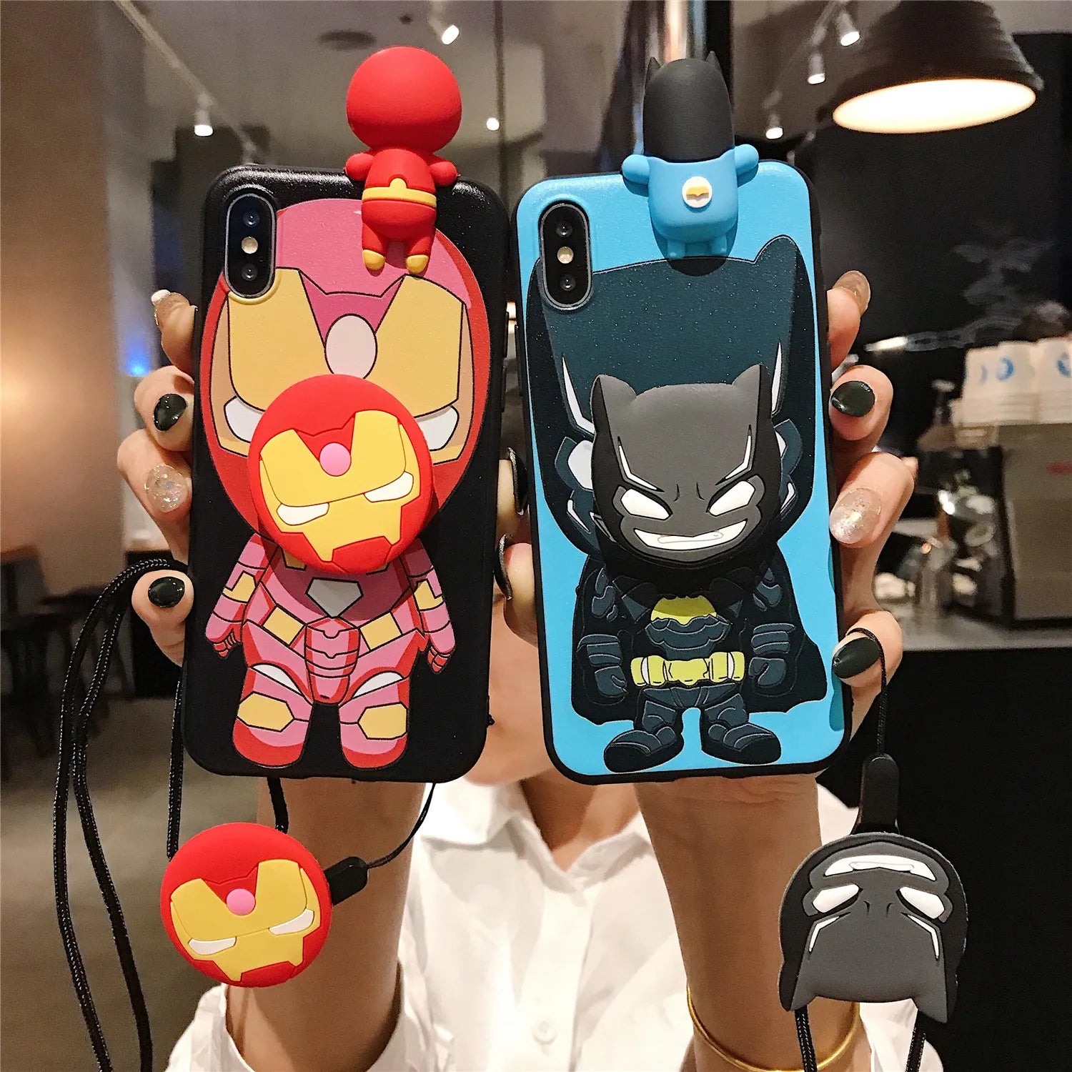 For Huawei P20 P30 P40 Lite Pro Y9 Y9 Prime Y9s Mate 10 20 Lite - Spiderman Iron Man Captain Phone Case With Holder Strap Rope - All Huawei Models - Superhero fan gift-