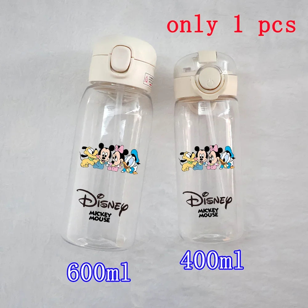 Disney Mickey Mouse Straw Bottle - 400/600ML Transparent Plastic - Portable Kids Drinking Water Cup with Donald Duck-TMSB-43-400ML-