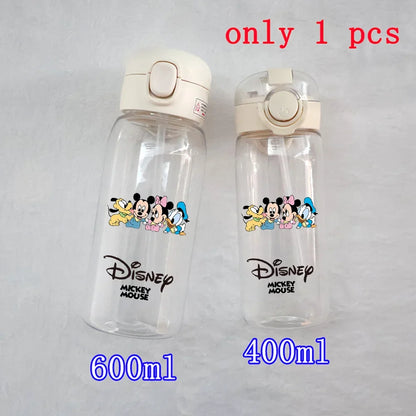 Disney Mickey Mouse Straw Bottle - 400/600ML Transparent Plastic - Portable Kids Drinking Water Cup with Donald Duck-TMSB-43-400ML-