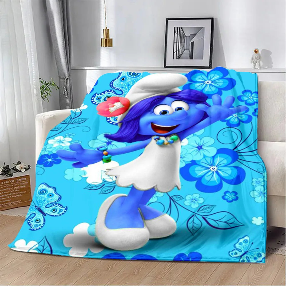 Cute Smurfs Printed Blanket Throw - Soft Warm Cartoon Picnic Blanket, Home Travel Comfort, Retro Birthday Gift-1539CS24823A15-127x152cm-Gai-