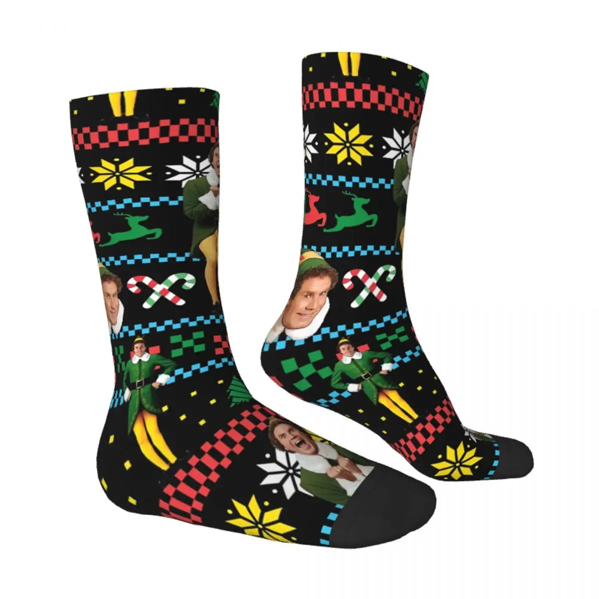 Buddy The Elf Ugly Christmas Sweater Socks - Xmas Movie Will Ferrell Kawaii - Sports Cartoon Pattern Harajuku Men's Happy Hip Hop-WHITE-One Size-