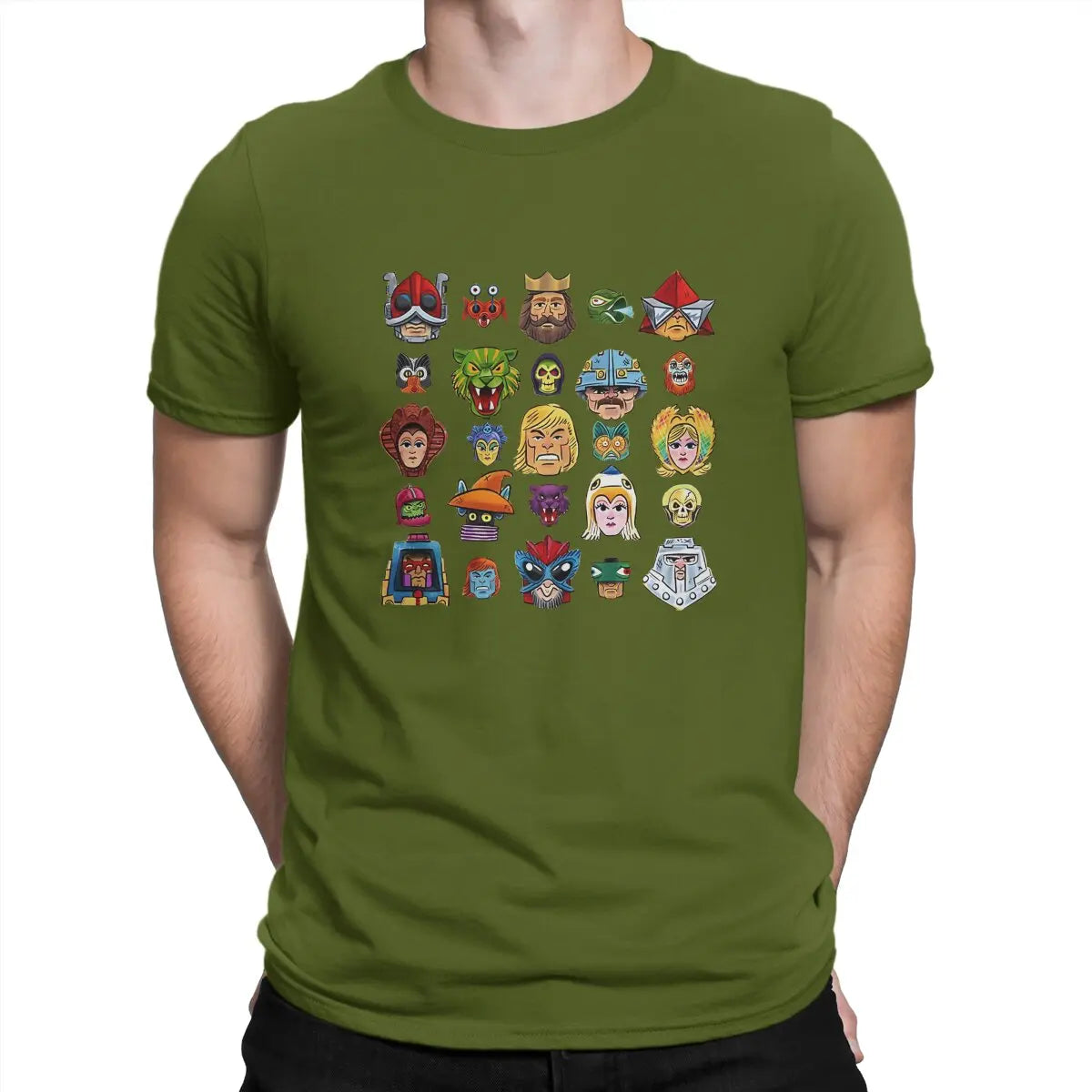 Masters of the Universe "Faces Special" T-Shirt: Casual He-Man Cotton Tee for Adults - 80's Throwback Gifts For Dad-army green-4XL-