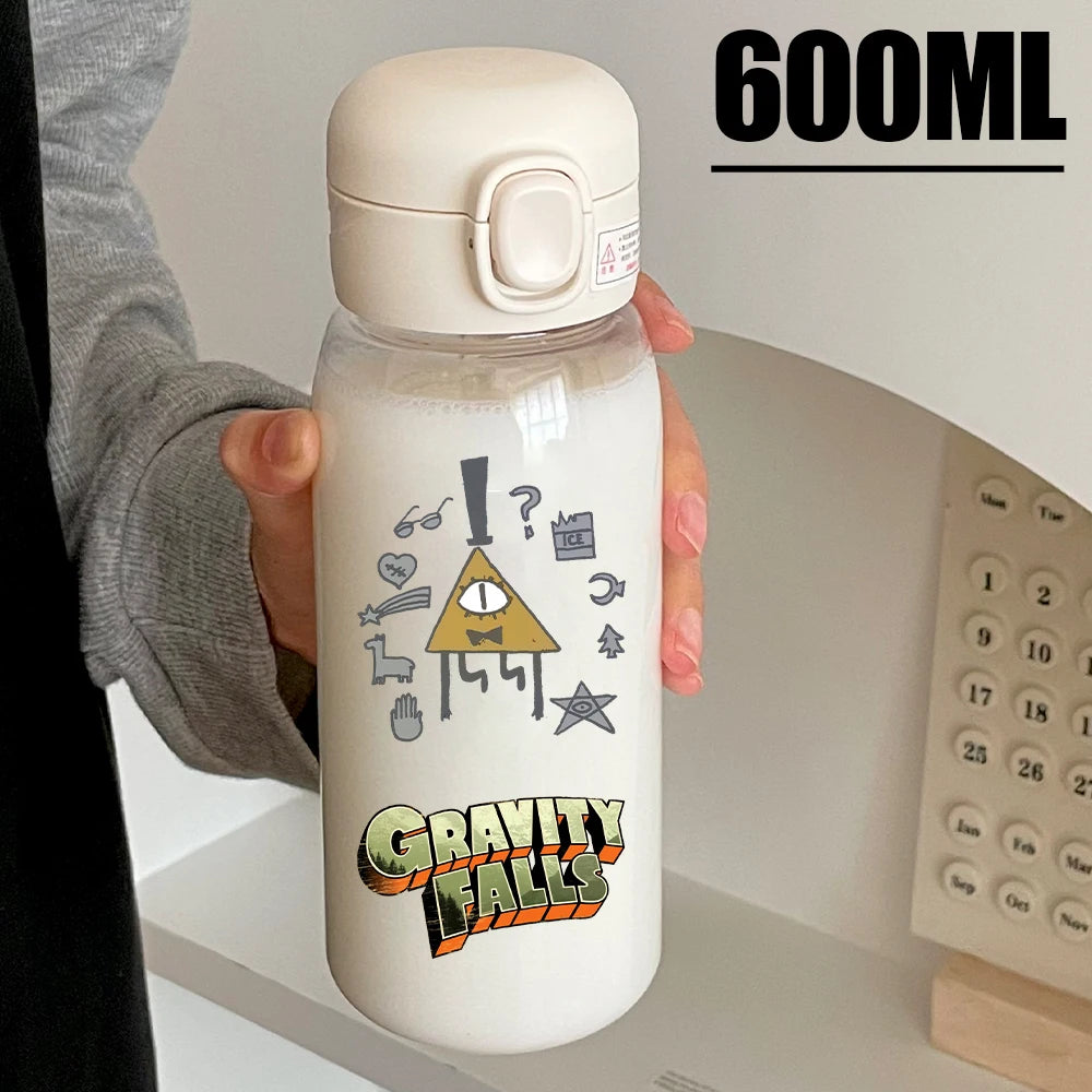 Disney Gravity Falls Water Bottle - 600ML Leak-Resistant Portable Drinking Cup - Transparent PC Design Featuring Dipper and Mabel-GDXZ-19-600ml-