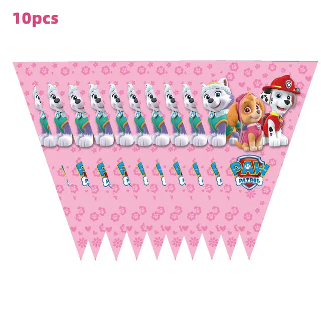 Paw Patrol Pink Birthday Skye Theme Party Decorations - Tableware Set Paper Plates Cups Napkins - For Kid Party Supplies Toy Gifts-10pcs pennants-Other-