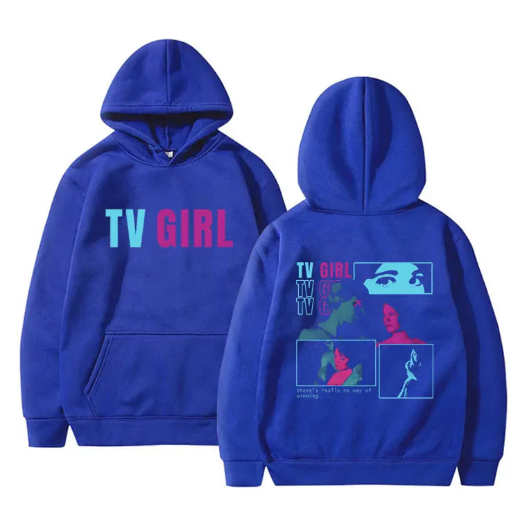 TV Girl Hoodie - Who Really Cares Album Graphic - Vintage Oversized Pullover Sweatshirts-blue-S-