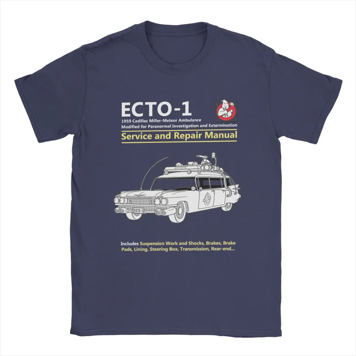 Ghostbusters ECTO-1 Manual T-Shirt - Cotton O-Neck Tee for Men Gift Idea Clothes-Navy Blue-XL-