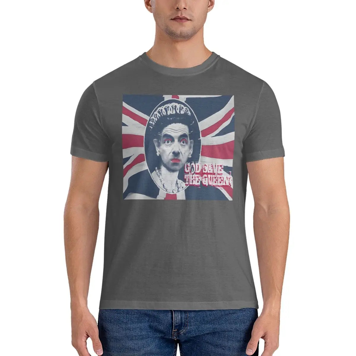 Men’s T-Shirt "God Save" – Creative Cotton Short Sleeve Round Collar Mr. Bean Tee, Perfect Gift Idea-Dark Grey-XXXL-