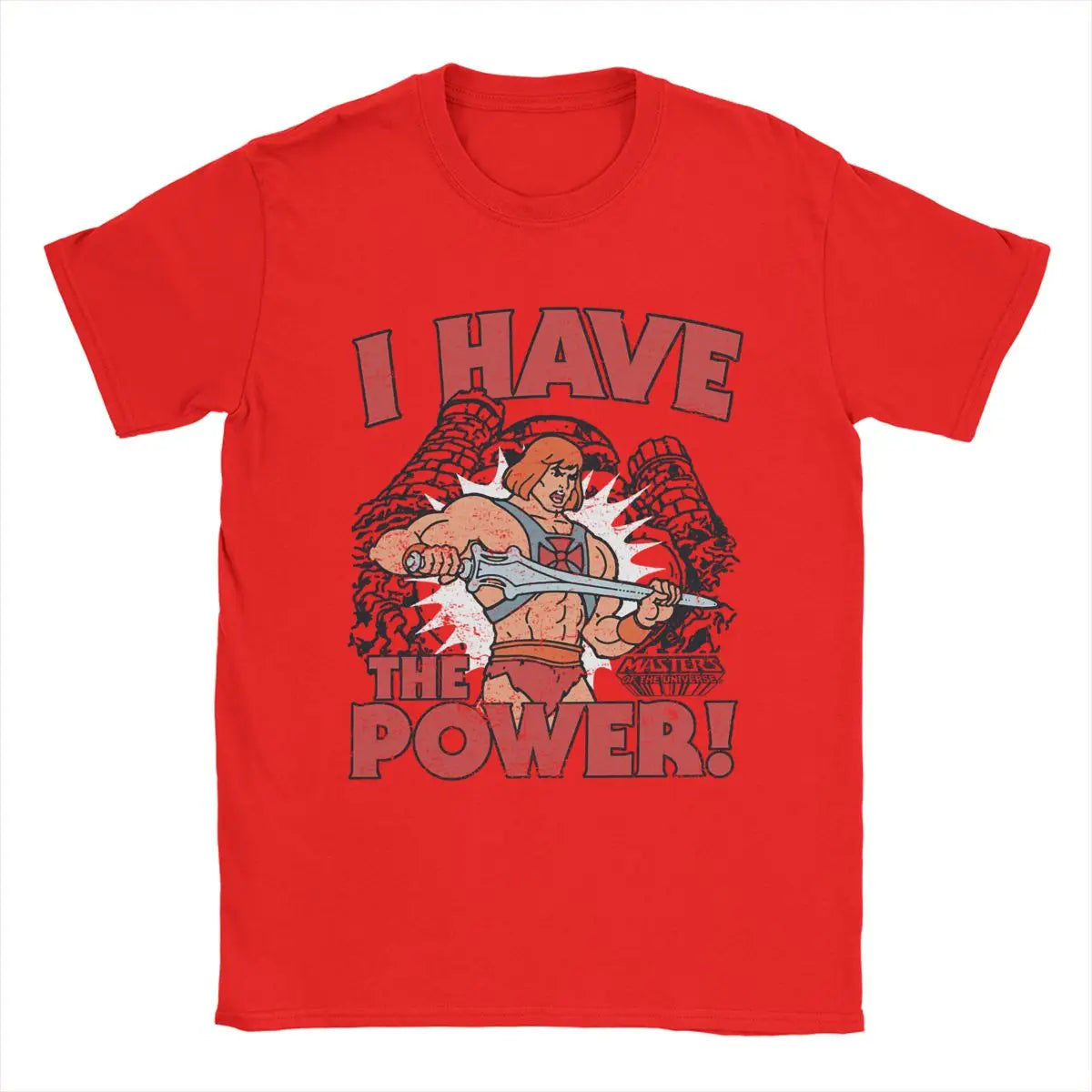 He-Man "I Have The Power" T-Shirt: Masters of the Universe - Cotton Vintage Crewneck for Men - Movie Fan Present-Red-XL-