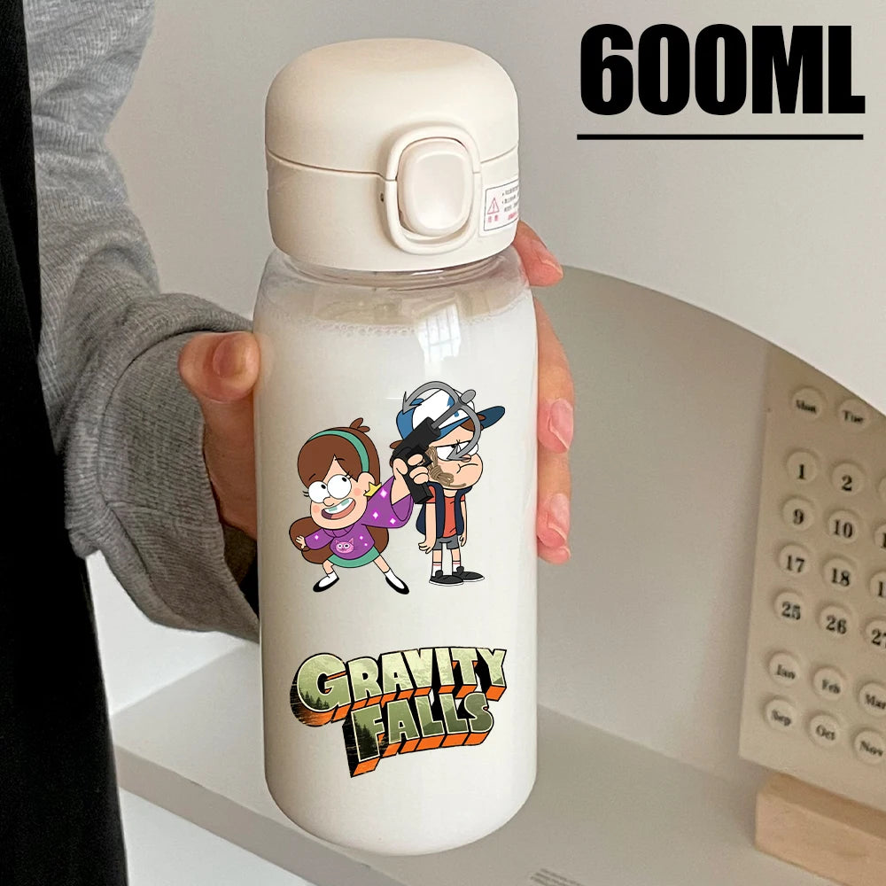 Disney Gravity Falls Water Bottle - 600ML Leak-Resistant Portable Drinking Cup - Transparent PC Design Featuring Dipper and Mabel-GDXZ-35-600ml-