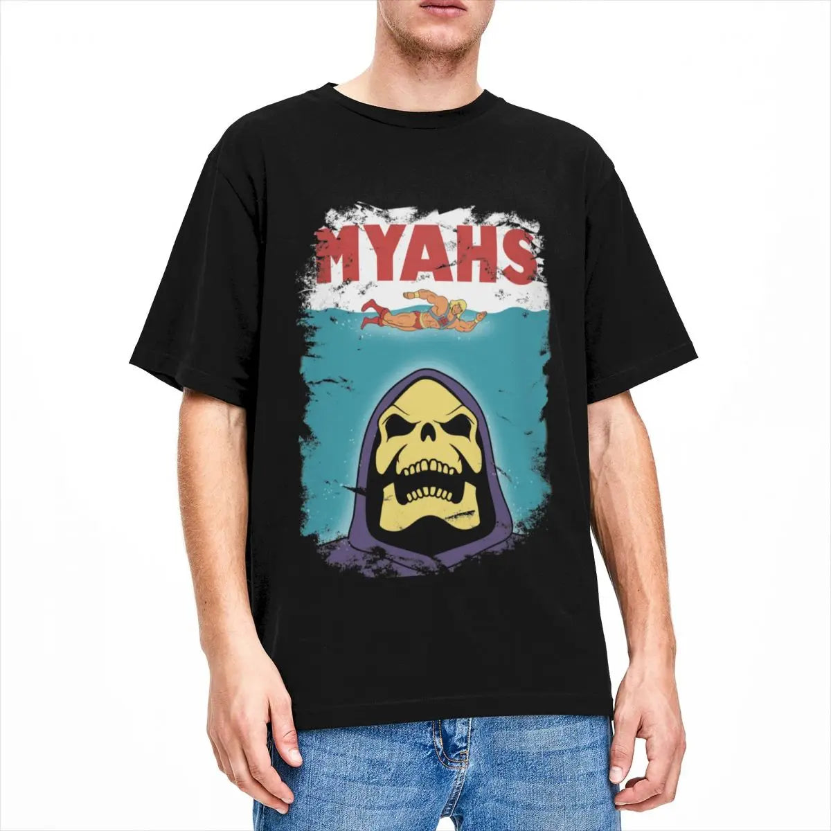 Skeletor & He-Man MYAHS T-Shirt: Masters of the Universe Jaws Parody - Cotton O-Neck Gift Tees for Men & Women-