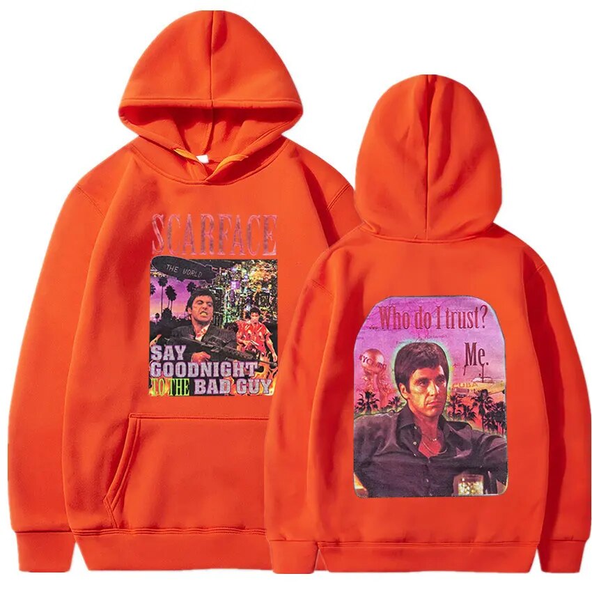 Scarface Tony Montana Hoodie - Double-Sided Print-Orange-S-