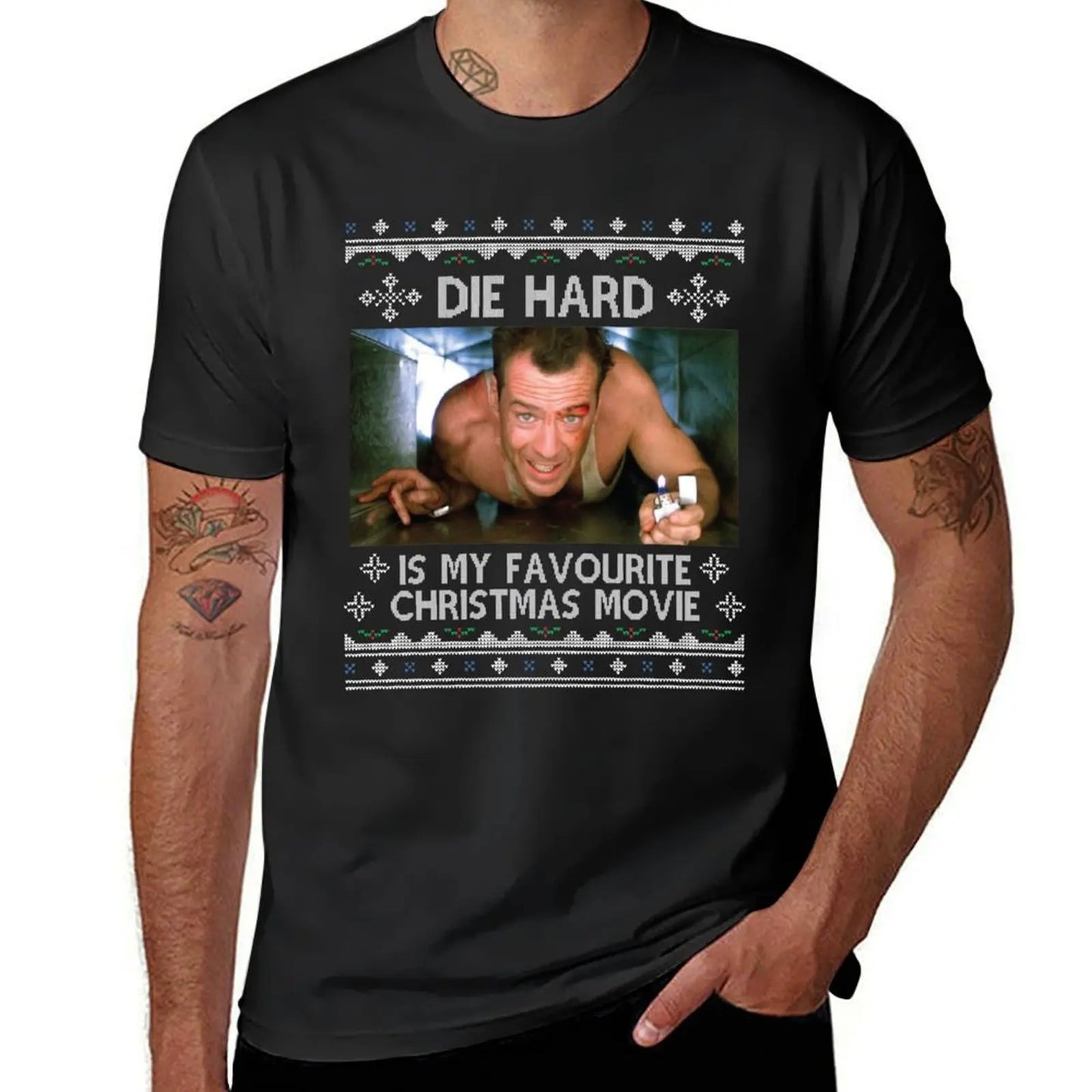 Die Hard Is My Favourite - Christmas Movie T-Shirt - Men's Tees - Short Sleeve Cotton Tops - T-Shirts for Men Pack-Black-4XL-