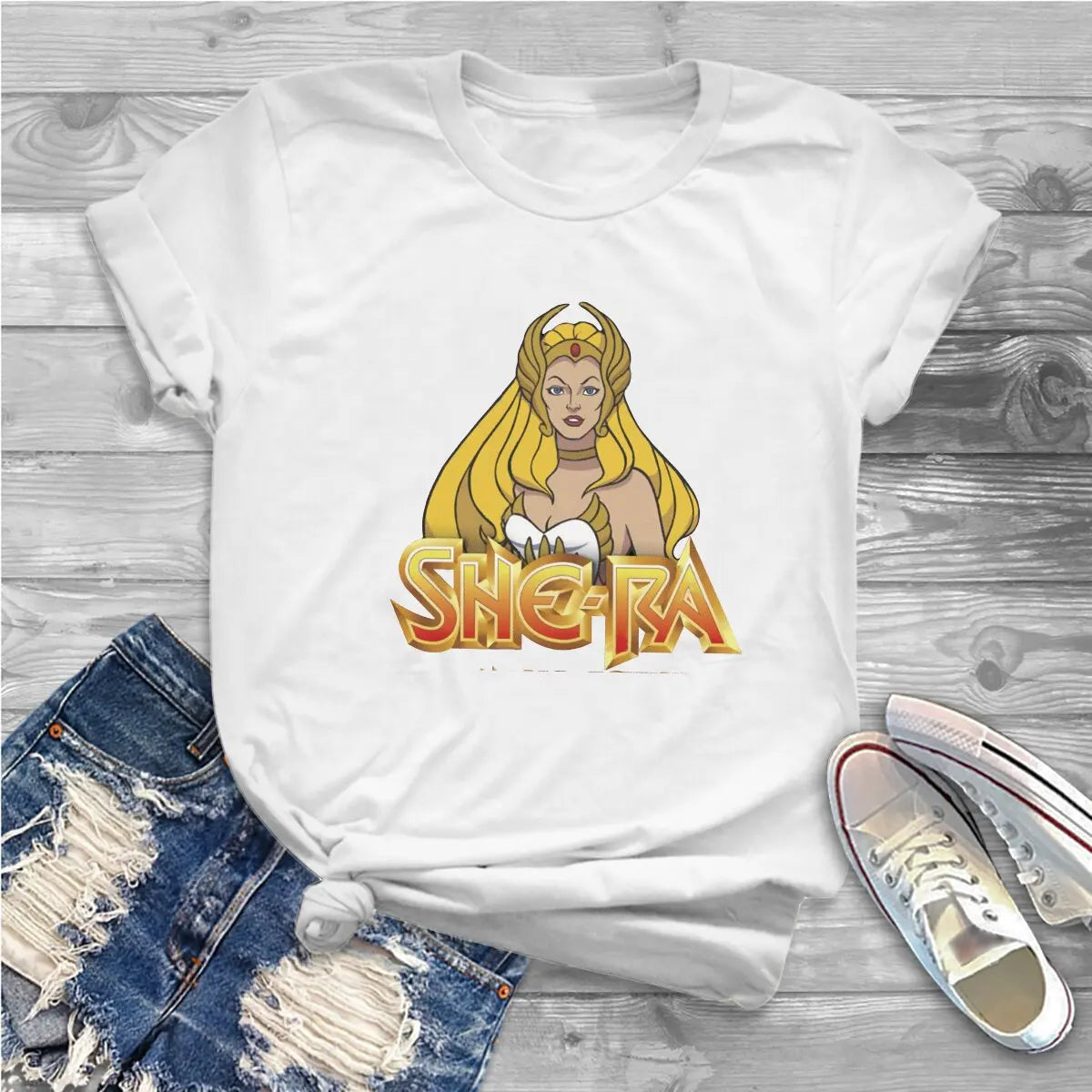 She-Ra Girl Power Harajuku T-Shirt: Anime Graphic O-Neck for Women - Gift For Girlfriend - Retro Cartoon Fan Present-