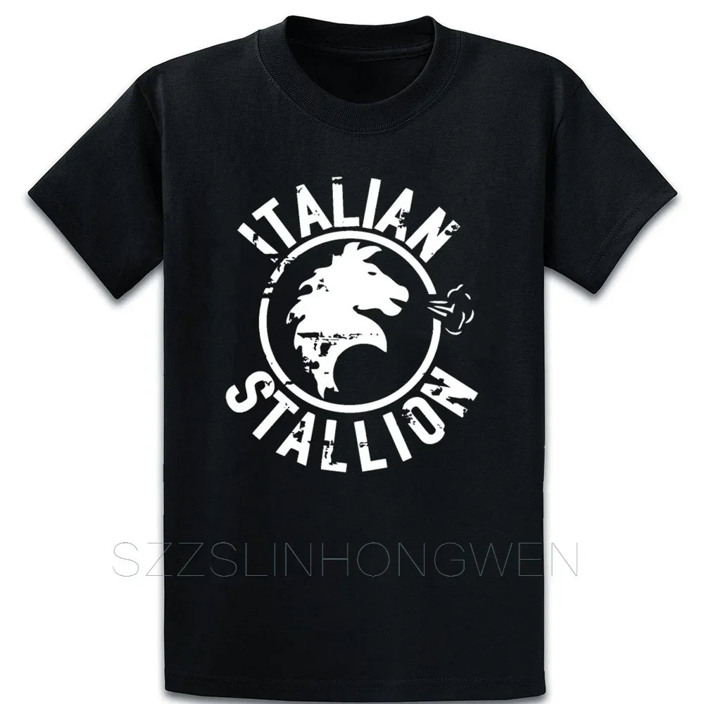 Rocky Balboa Italian Stallion T-Shirt - Funny Short Sleeve Tee in Euro Sizes S-5XL-Black-5XL-