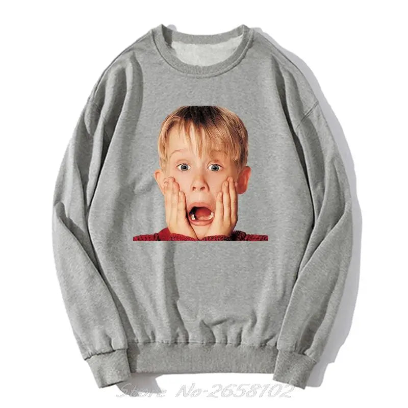 Macaulay Culkin - Home Alone Hoodie - Men O-Neck Sweatshirt - Unisex Sweater - Harajuku Streetwear Casual Tops-gray-XXXL-