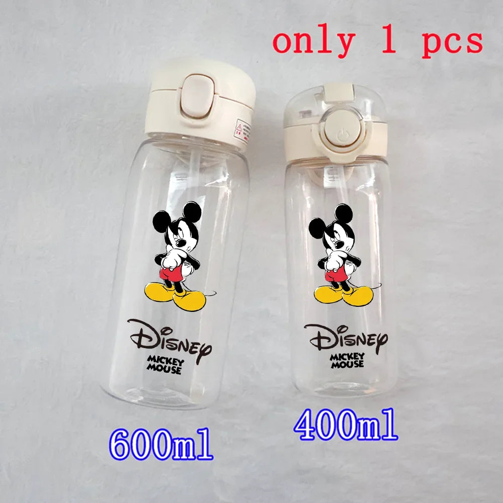 Disney Mickey Mouse Straw Bottle - 400/600ML Transparent Plastic - Portable Kids Drinking Water Cup with Donald Duck-TMSB-50-400ML-