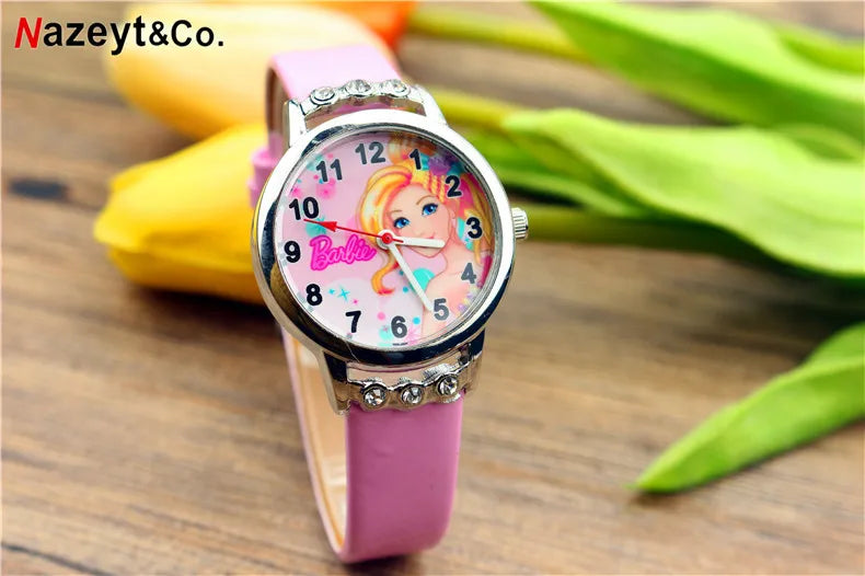 Barbie Watch - Cute Cartoon Design for Girls - Silicone Strap (Many Colours) Wristband - Diamond Accents - Student Accessories for Kids-Y033-1-