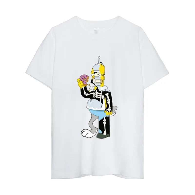 The Simpsons Couple T-Shirts - Cotton Short Sleeve Tops - Matching Clothes for Boyfriend and Girlfriend-white 2-L-