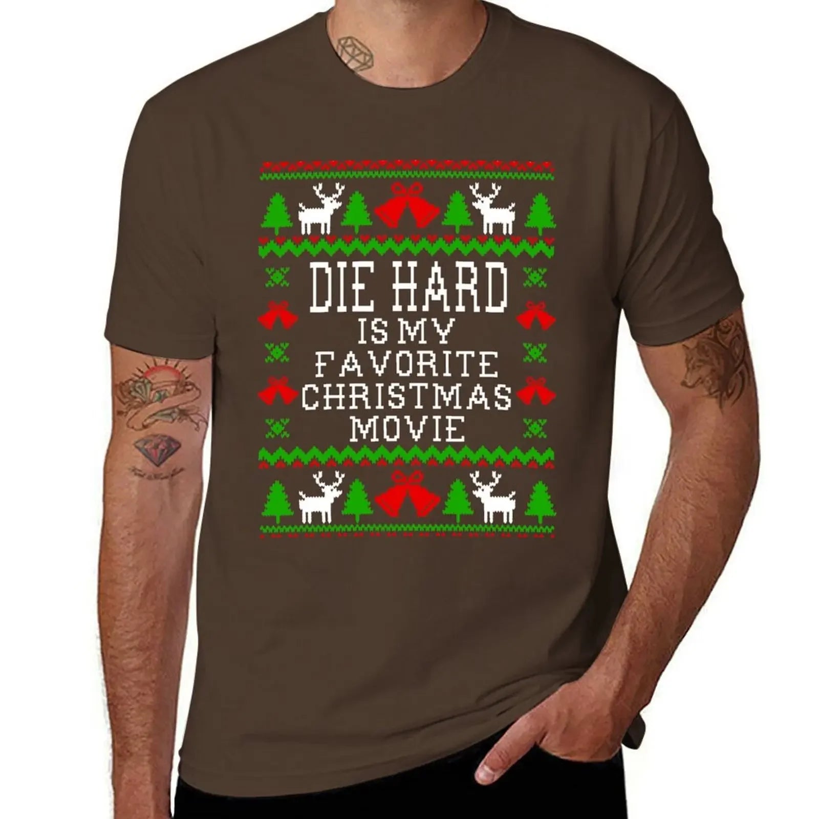 Die Hard Is My Favorite - Christmas Movie - Ugly Christmas Sweater Style T-Shirt - Plain Essential Tee - Men's T-Shirt-