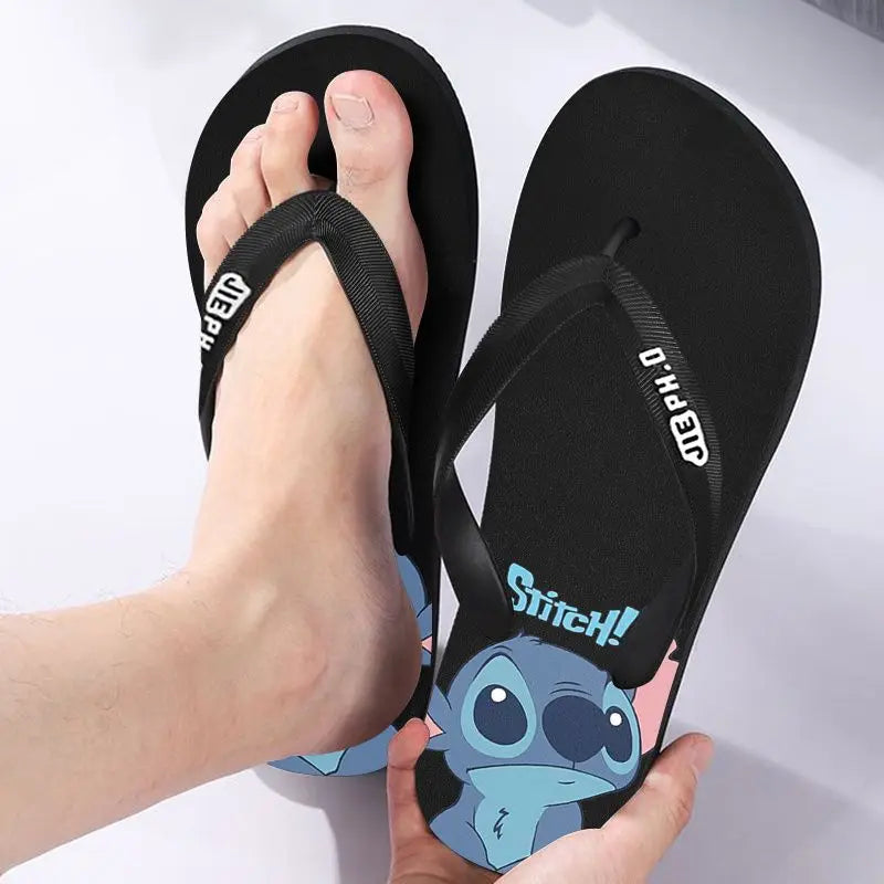 Disney Anime Stitch Casual Kawaii Flip Flop Slippers Summer Couple Outdoor Indoor Bathroom Soft Bottom Foot Clip Cool Slippers-