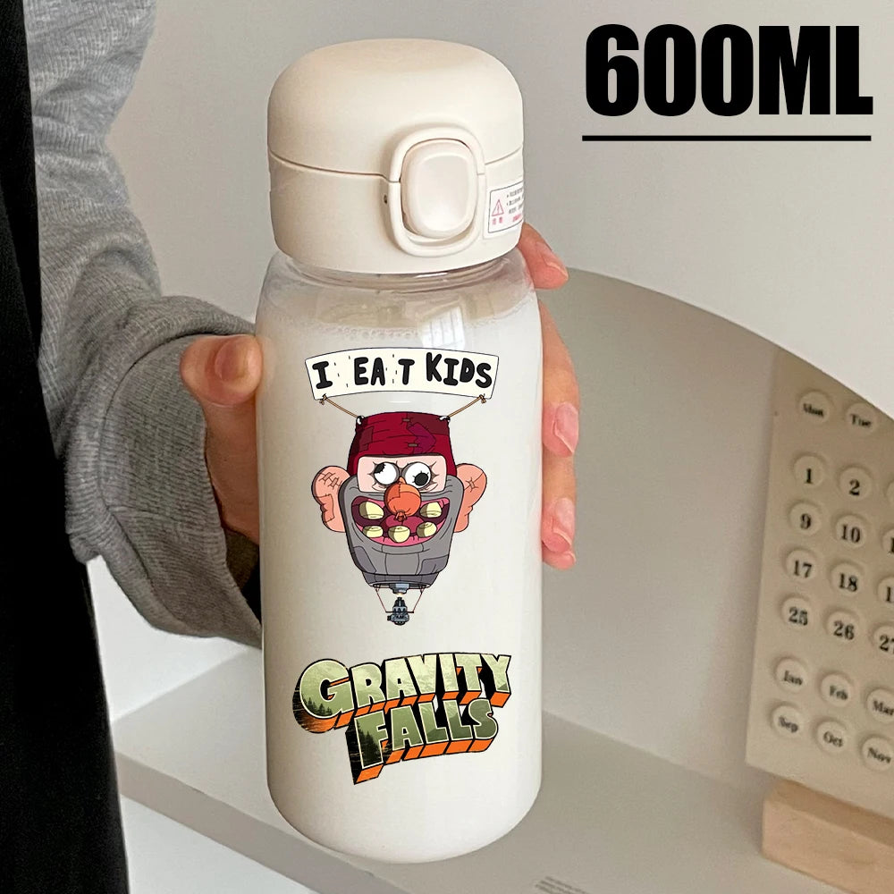 Disney Gravity Falls Water Bottle - 600ML Leak-Resistant Portable Drinking Cup - Transparent PC Design Featuring Dipper and Mabel-GDXZ-30-600ml-