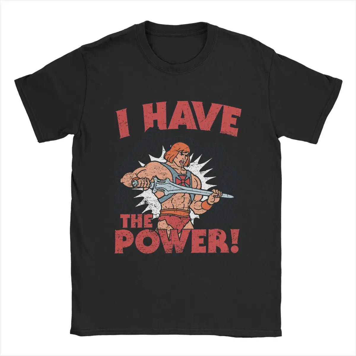 He-Man "I Have The Power" T-Shirt: Masters of the Universe - Cotton Vintage Crewneck for Men - Movie Fan Present-black-XL-