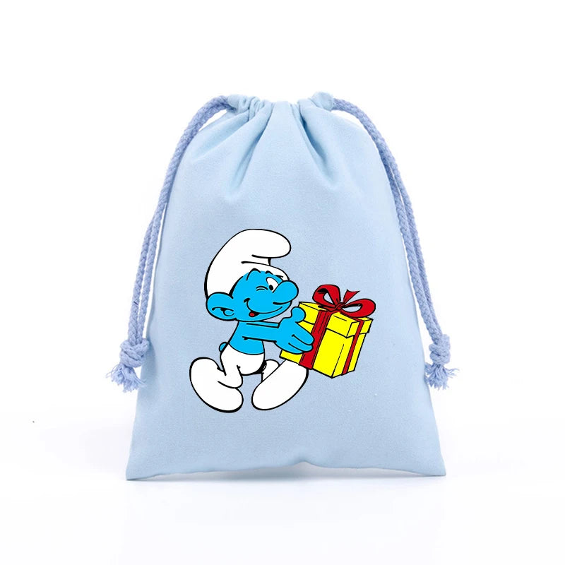 Anime Smurfs Kids Drawstring Bag - Cute Cartoon Print Sports Sack for Parties, Outdoor Gifts, Retro Hand Pouch-LJL 18-20x30cm-