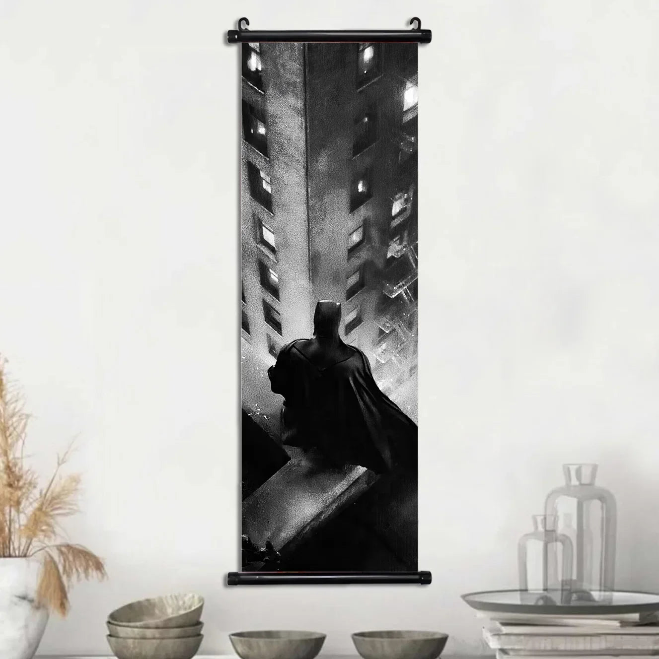 DC Batman Movie Poster Hanging Scroll Wallpaper Wall Artwork Canvas Painting Picture Print Room Home Decoration Art Decor Gift-1-5-9-25x75cm(10x30inch)-CHINA