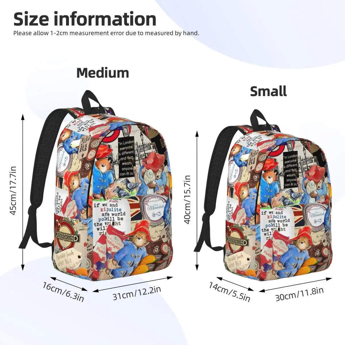 Britain Paddington Brown Bear Backpack - Lightweight High School Travel Cute Movie Cartoon Daypack Men Women Laptop Shoulder Bag-