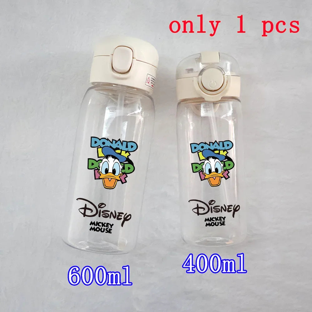 Disney Mickey Mouse Straw Bottle - 400/600ML Transparent Plastic - Portable Kids Drinking Water Cup with Donald Duck-TMSB-15-400ML-