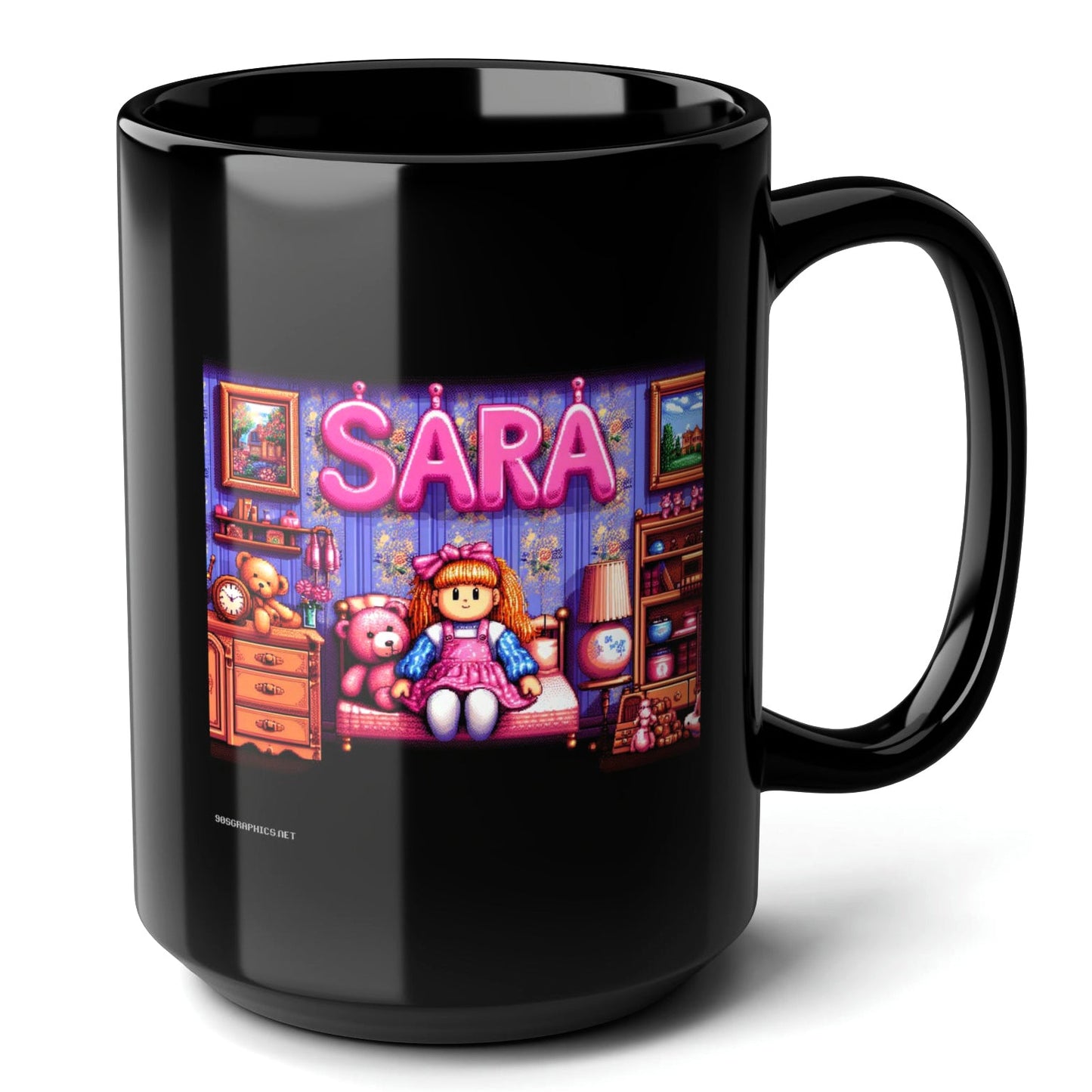 SARA Black Mug, (15oz) - special name sake presents for Sara-15oz-