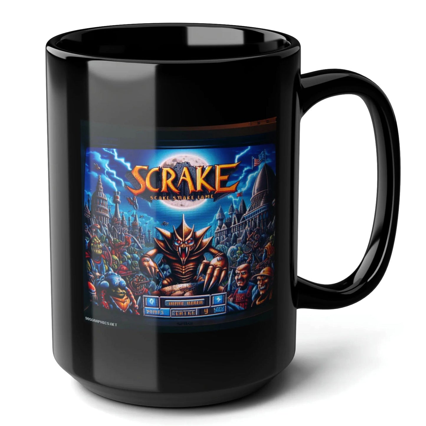 Scrake Black Mug (15oz) - video arcade machines-15oz-