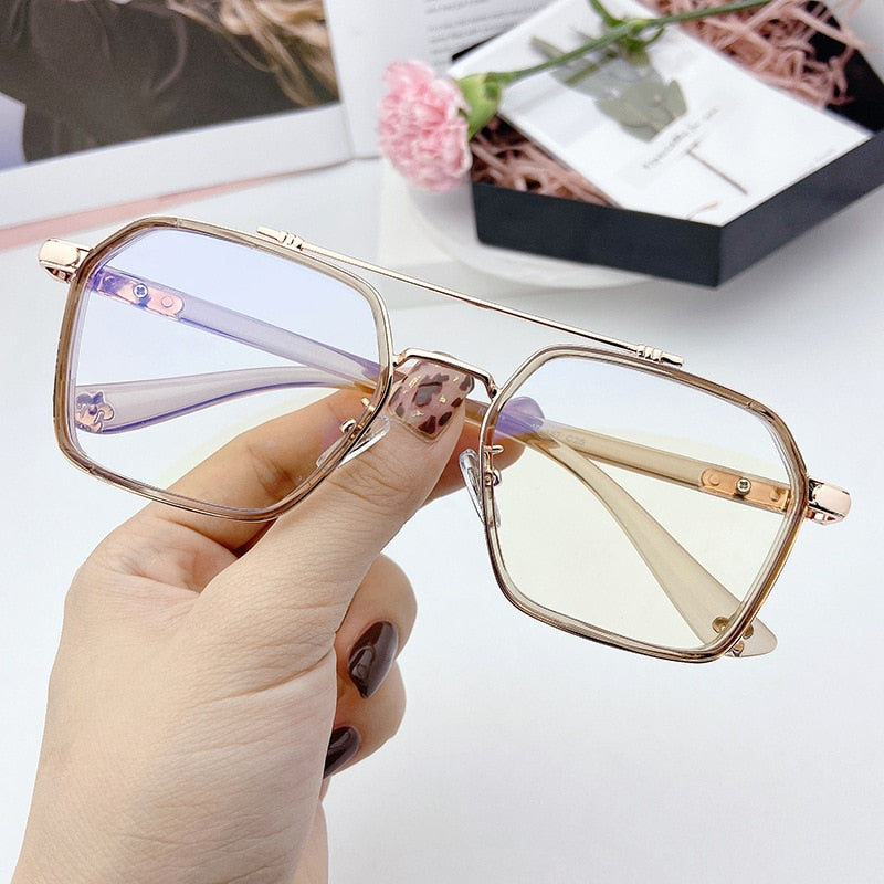 SHAUNA Retro Anti-Blue Light Square Glasses Frame Brand Designer Ins Popular Optical Eyeglasses Frames-United States-Champagne Golden-