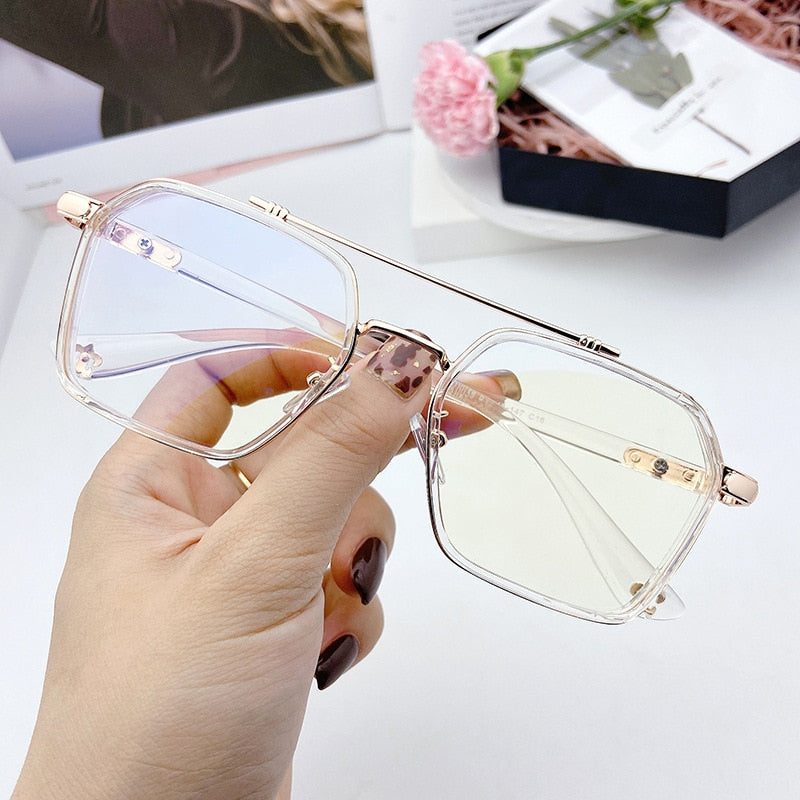 SHAUNA Retro Anti-Blue Light Square Glasses Frame Brand Designer Ins Popular Optical Eyeglasses Frames-United States-Transparent Golden-