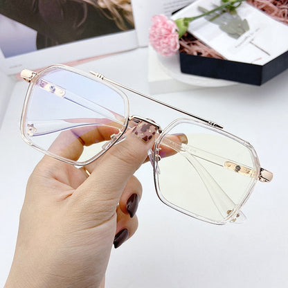 SHAUNA Retro Anti-Blue Light Square Glasses Frame Brand Designer Ins Popular Optical Eyeglasses Frames-United States-Transparent Golden-