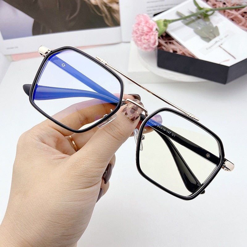 SHAUNA Retro Anti-Blue Light Square Glasses Frame Brand Designer Ins Popular Optical Eyeglasses Frames-United States-Black Golden-