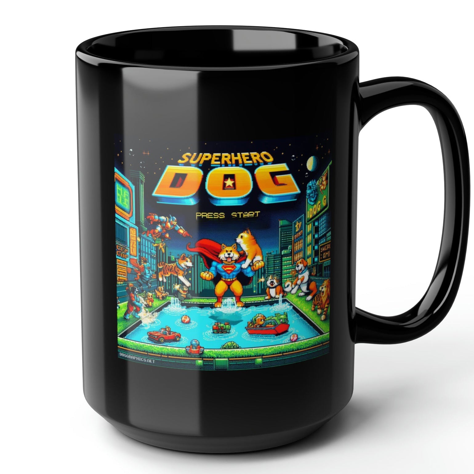 Superhero Dog Black Mug (15oz) - gifts for gamers who have everything-15oz-