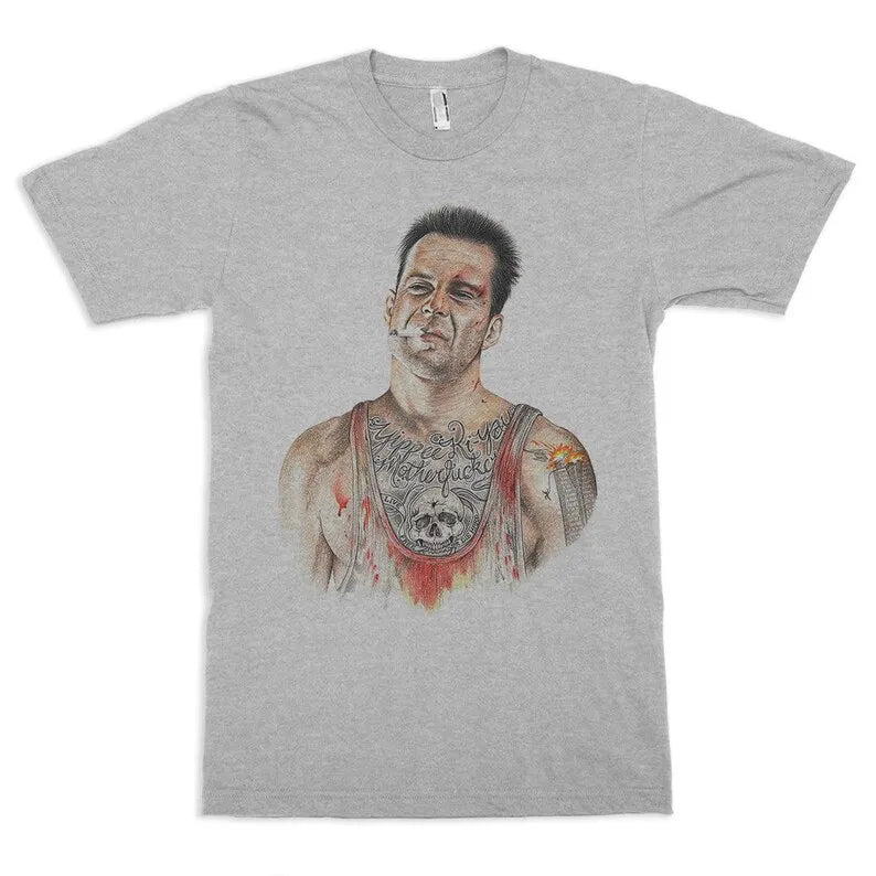 Bruce Willis - Die Hard Art T-Shirt - Men's & Women's Sizes - Cotton Tee Casual Clothing-