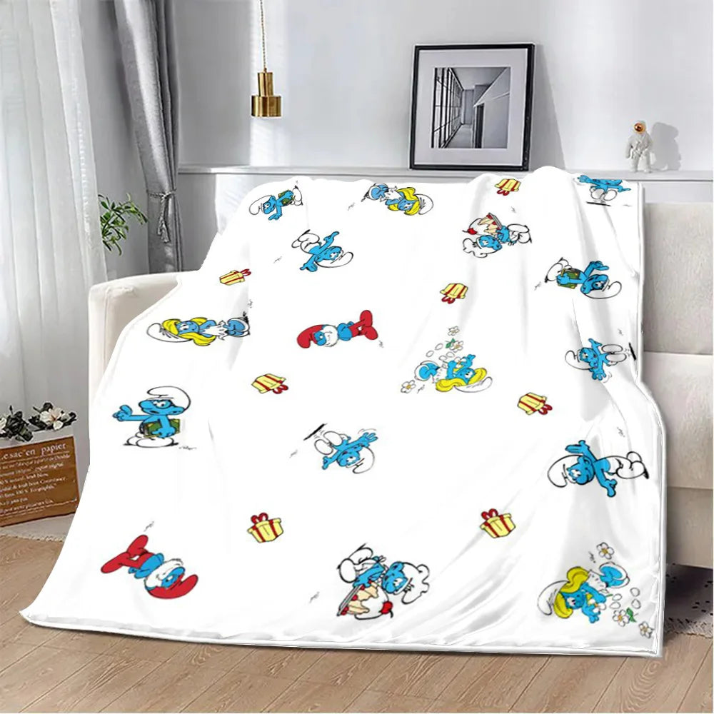 Cute Smurfs Printed Blanket Throw - Soft Warm Cartoon Picnic Blanket, Home Travel Comfort, Retro Birthday Gift-1539CS24823A19-127x152cm-Gai-