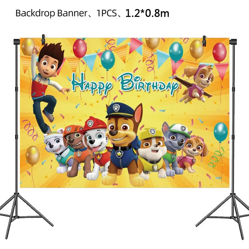 PAW Patrol Birthday Party Decoration Kids Toy Hat Gift - Aluminum Foil Balloon Disposable Tableware - New Banner Boy Event Supplies-Backdrop B - 1pcs-