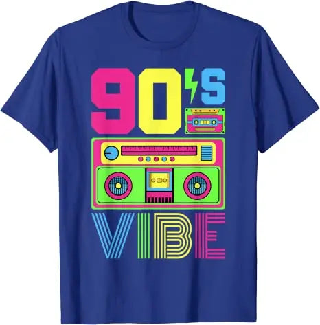 90s Vibe Funny Graphic Tee - Retro 1990s Style Fashion - Nineties Costume T-Shirt for Women & Men-Blue-L-