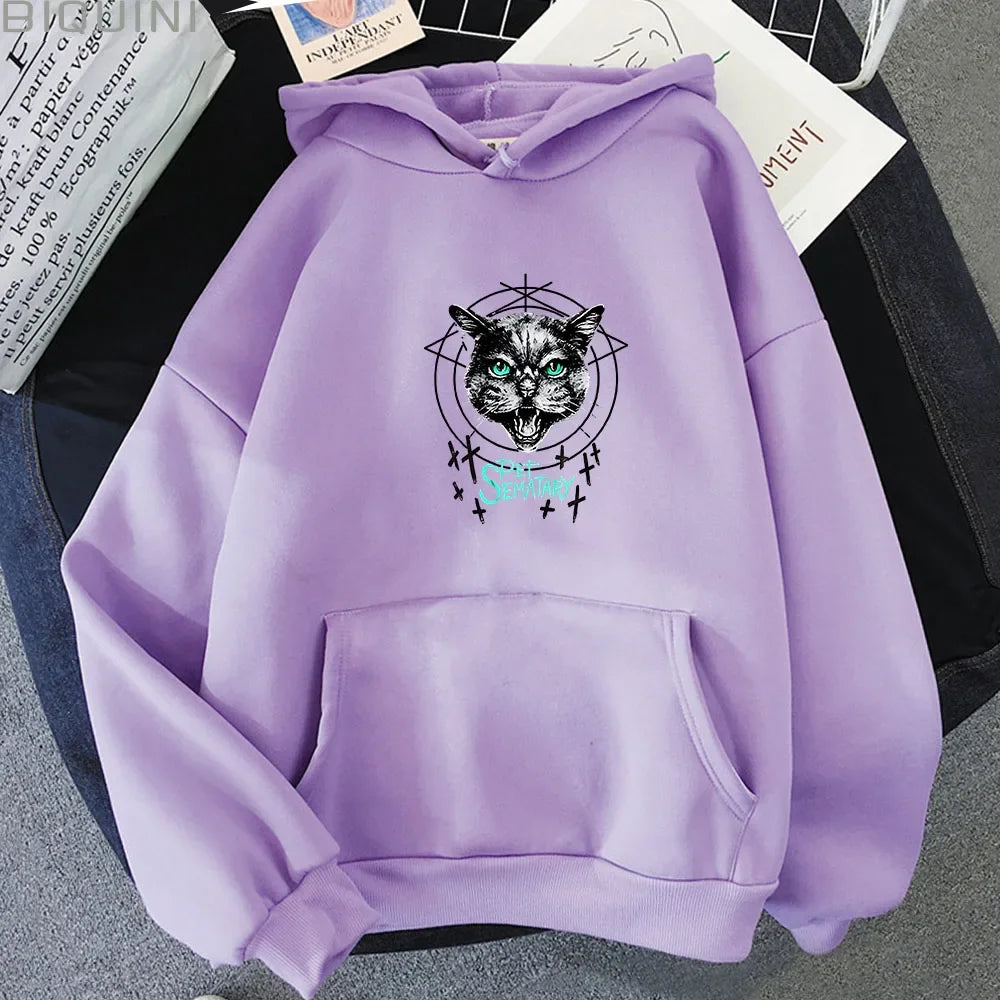 Pet Sematary Hoodie - Stephen King Cat Graffiti - Grunge Street Style Sweatshirts for Men-light-purple-XS-