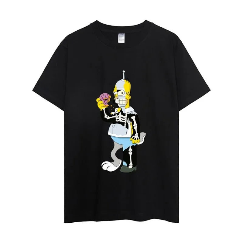 The Simpsons Couple T-Shirts - Cotton Short Sleeve Tops - Matching Clothes for Boyfriend and Girlfriend-Black 2-S-