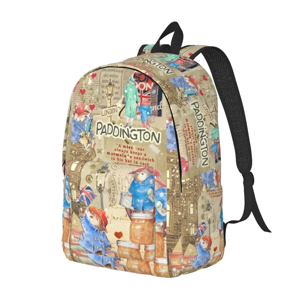 Britain Paddington Brown Bear Backpack Men Women - Teenage High School Work Daypack Cute Movie Cartoon College Canvas Bags Sports-As Shown-For Adult-