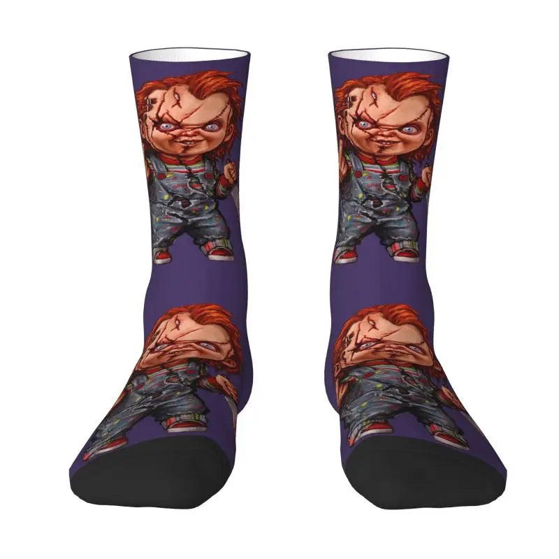 Chucky Childs Play Horror Movie Socks - Cute Printed Design - Women & Men Stretch Crew for All Seasons-17-Crew Socks-