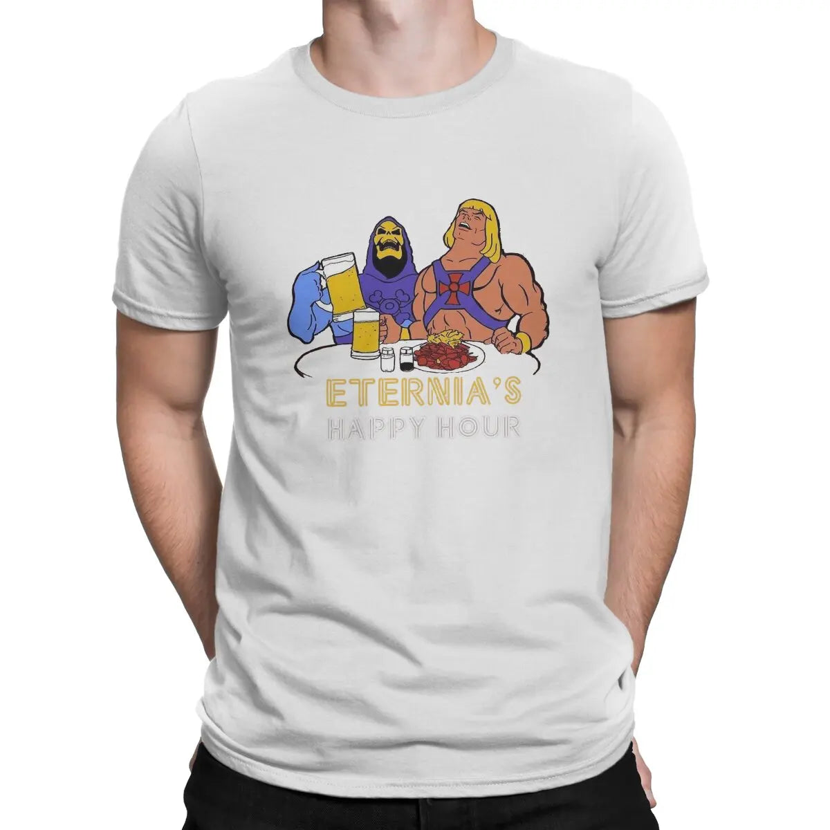 He-Man Beer Happy Hour T-Shirt: Vintage Masters of the Universe Homme Summer Streetwear - Gifts For Movie Lovers-White-S-